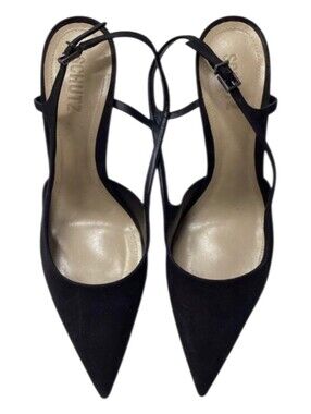 SCHUTZ Black Pointed Toe Strappy Slingback Heels Size 10